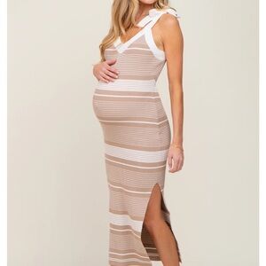 Striped Maternity Dress with Side Slit